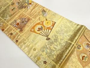 引箔扇に松竹梅・鶴模様織出し袋帯